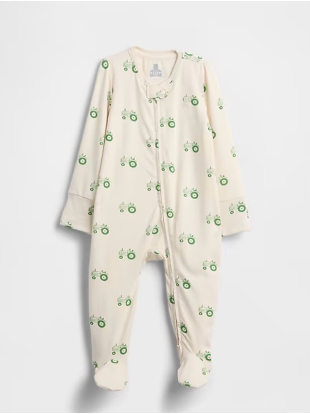 GAP Cream Footed One-Piece with Green Tractor Print - Picture 1 of 3